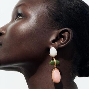 2/$30🌵 Garden Party Stone Drop Gold Earrings Oval Zara Jewelry Boho Gift NEW